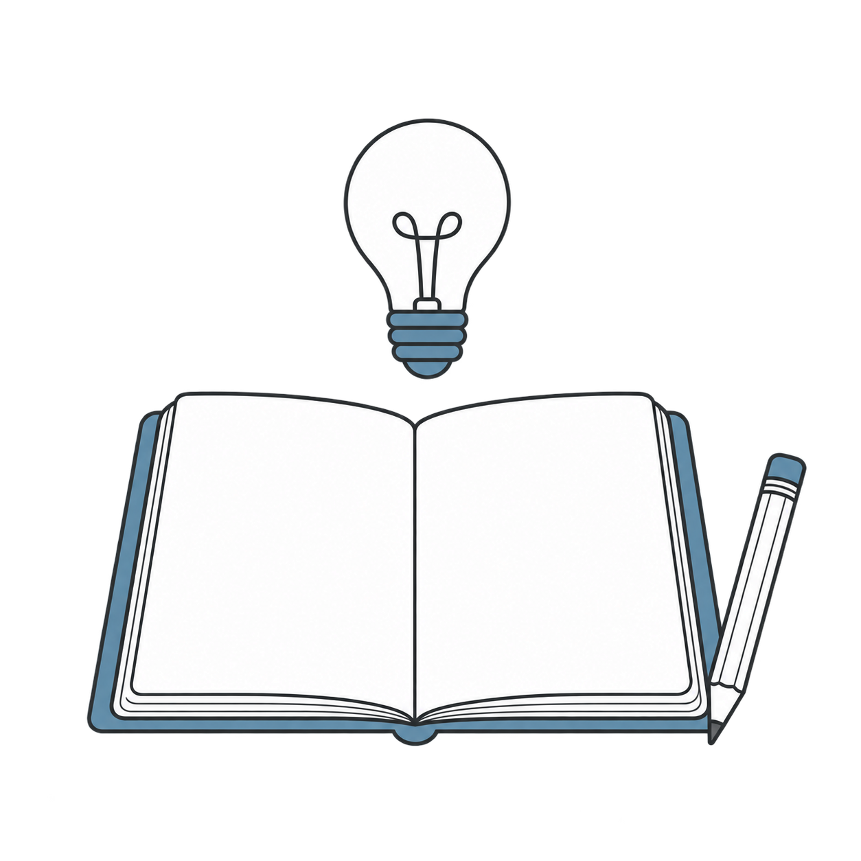 電球とノートでアイデアを書き留める様子を表したイラスト