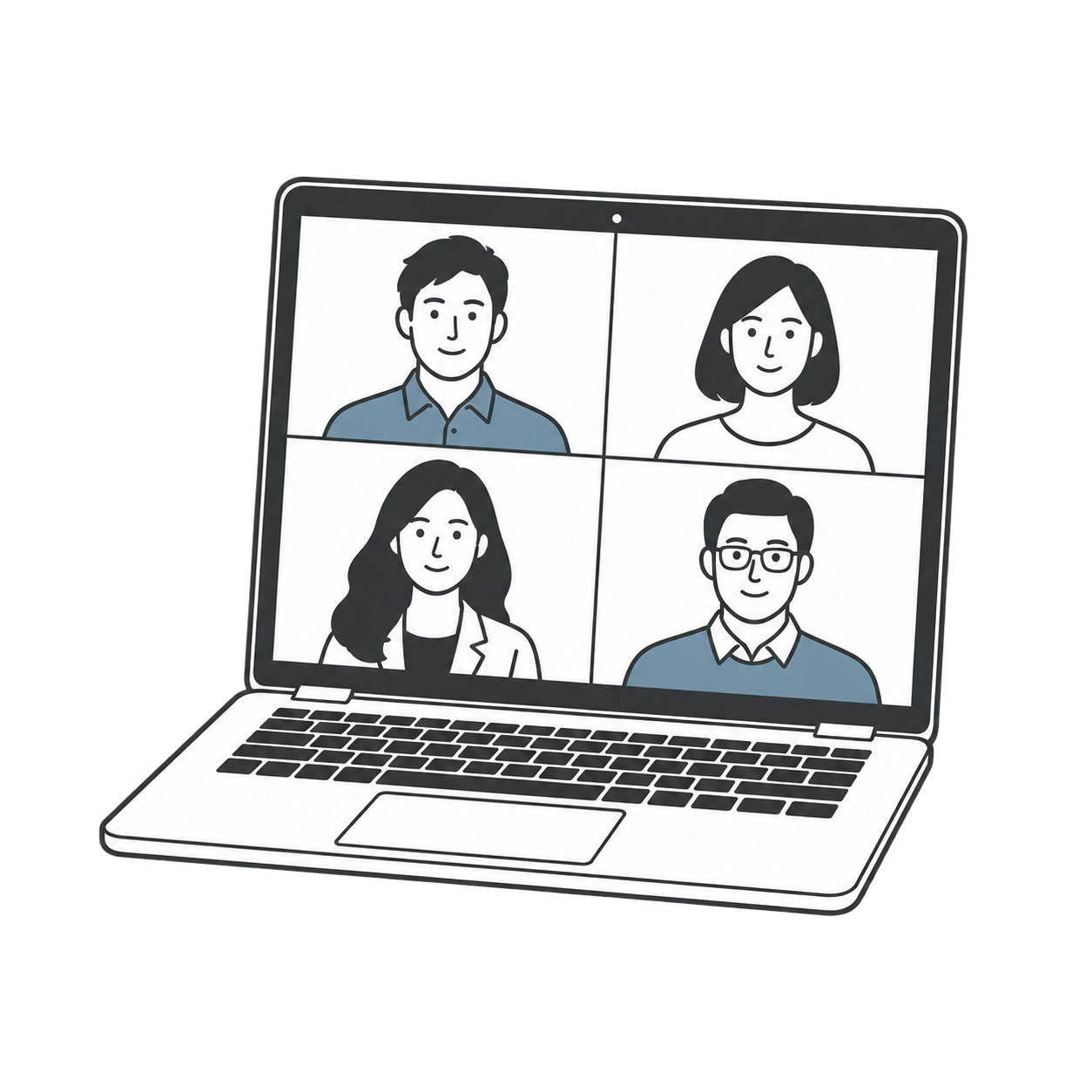 会議の参加者が表示されたノートPC